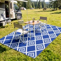 Outsunny Plastic Straw Reversible RV Outdoor Rug with Carry Bag, 182 x 274cm, Blue and White(m-14)