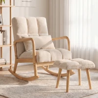 HOMCOM Fotoliu balansoar cu ottoman, rocking chair din țesătură bouclette, picioare din lemn, 64,5 x 82 x 89 cm, Bej(m-2)