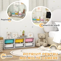 AIYAPLAY Raft pentru Jucării din Lemn cu 6 Recipiente Detașabile din Plastic, Multicolor(m-6)