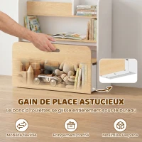 AIYAPLAY Bureau et Chaise pour Enfant 5 en 1 avec Bibliothèque et Banc Coffre à Roulettes, pour 3 à 8 Ans, Blanc(m-5)
