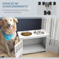 PawHut Comedero Perro Elevado con 2 Cuencos de Acero Inoxidable 2x2 L con Almacenamiento 37L y 2 Puertas con Pestillos Blanco(m-5)