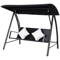Outsunny 3-Sitzer Hollywoodschaukel Schaukel Polyrattan Metall mit Kissen belastbar bis 360kg Neu (Schwarz)(m-11)