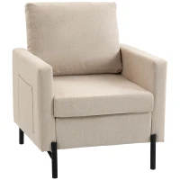 HOMCOM Fauteuil de salon, canapé 1 place rembourré avec accoudoirs, assise large et pieds en acier, 73 x 77 x 87 cm, beige(m-1)