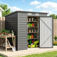 Outsunny 4 x 6ft Galvanised Metal Garden Shed, with Locking Door - Grey(m-14)