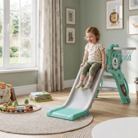 AIYAPLAY Baby Slide with Basketball Hoop, Climber, Easy to Assemble Kids Slide for Indoor Use, for Ages 18-36 Months - Blue(m-8)