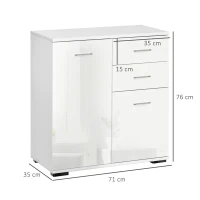 HOMCOM Sideboard, Modern Storage Cabinet with 2 Drawers, 2 Doors and Adjustable Shelf, Kitchen Cabinet for Living Room, Dining Room, High Gloss White(m-3)