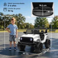HOMCOM Coche Eléctrico para Niños de +3 Años Vehículo Todoterreno de Batería 12V con Control Remoto 100x65x72 cm Blanco(m-3)