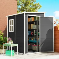 Outsunny 4 x 5FT Garden Storage Shed, Lean to Shed, Lockable Garden Shed with Window, Vent and Plastic Roof, Black(m-2)