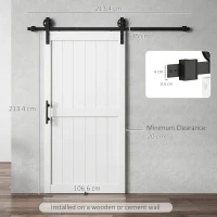 HOMCOM 213.4cm Sliding Barn Door Kit, Sliding Door with Track, Hardware, Upgraded Rollers and Floor Guide, Handle, White(m-3)