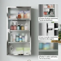 HOMCOM Armario de Medicinas Botiquín Gabinete de Primero Auxilios Acero Inox 4 Estantes Caja Colgante de Pared con Cerradura(m-6)