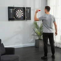 SPORTNOW Cible de Fléchettes en Sisal avec Cabinet, 6 Fléchettes Pointe Acier et 2 Tableaux de Score, 100x55x9cm, Noir(m-8)