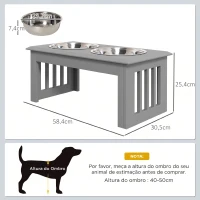 PawHut Comedouro Elevado para Cães com 2 Tigelas Removíveis em Aço Inoxidável, 58,4x30,5x25,4 cm, Cinzento(m-3)