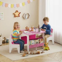 AIYAPLAY Set Tavolo con 2 Sedie per Bambini 3-8 Anni, Tavolino con Scaffale in Legno MDF con Disegni a Cuori, Rosa(m-2)