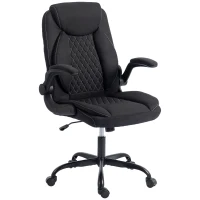 HOMCOM Linen-Look Computer Desk Chair, Executive Office Chair with Flip-Up Armrests and Thick Cushion, Black(m-1)
