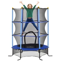 HOMCOM Trampoline Enfant Ø 1,63 × 1,9H m Filet de sécurité Porte zipée Couvre-Ressorts 6 poteaux rembourrés Inclus Bleu(m-12)