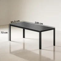 Outsunny Gartentisch Kunststoff 190 x 84,5 x 72 cm UV- & Wetterfest Balkontisch mit Holzoptik, Holzstrukur, rutschfest Buffettisch für 6 Personen Outdoor Esstisch für Garten, Balkon Schwarz(m-3)