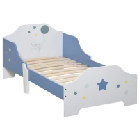 HOMCOM Cama para Niños de +3 Años 143x74x59 cm Cama Infantil de Madera con Estampado con Estrellas Carga 50 kg Azul y Blanco(m-1)