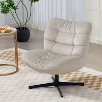 HOMCOM Fauteuil de salon pivotant, chaise rembourrée en chenille sans accoudoirs, assise et dossier larges, 70x80x82cm, crème(m-10)