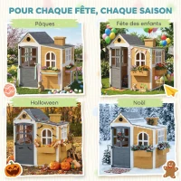 AIYAPLAY Cabane enfant extérieur en bois, maison enfant extérieure/intérieure avec porte, fenêtres, 3 bacs à fleurs, jaune(m-8)