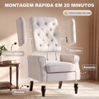 HOMCOM Poltrona de Sala de Estar Poltrona Moderna para Dormitório com Pés de Madeira Poltrona Individual 74x86x102 cm Creme(m-7)