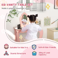 ZONEKIZ Kids Bedroom Furniture Set Includes Bed Frame, Toy Chest, Dressing Table for Ages 3-6 Years, Pink(m-5)