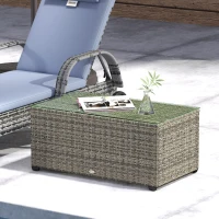 Outsunny Table basse de jardin, table d'appoint en résine tressée avec plateau en verre trempé, 90 x 50 x 38 cm, gris foncé(m-8)