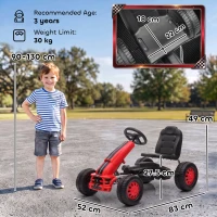 AIYAPLAY Go-kart pentru copii +3 ani cu scaun reglabil volan frână de mână cadru din aluminiu și oțel sarcină 30 kg Roșu(m-3)
