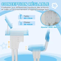 HOMCOM Bureau et chaise pour enfant avec support de lecture casier crochet et porte stylo 60 x 45x 90-102 cm bleu(m-6)