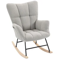 HOMCOM Rocking Chair, Teddy Fleece Rocker Chair with Tufted Wingback, Side Pockets, Rubber Wood Legs, Light Grey(m-15)