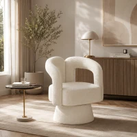 Designer-Drehstuhl für Büro, gepolstert mit Bouclé-Stoff, Tonnenform für Wohnzimmer und Büro, Beige(m-1)