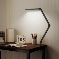 HOMCOM LED Desk Lamp, Dimmable Desk Light with Swing Arm and Clamp, Adjustable Eye-Caring Table Lamp with 2 Colour Modes & 5 Brightness Levels for Study, Drawing, Office, Architect, Task, Black(m-7)
