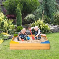 Outsunny Arenero Infantil de Madera para Niños de 3-8 Años con Tela no Tejida y 4 Asientos para Jardín 109x109x19,8 cm Natural(m-10)