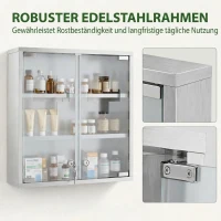 HOMCOM Medizinschrank, Abschließbarer Medikamentenschrank mit 2 Schlüsseln, Glastür und 6 Regalen, 48 x 46 x 12 cm, Silber(m-7)