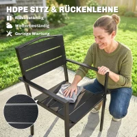Outsunny Gartenstühle 4er Set Stapelbare Terrassenstühle mit Lamelldesign Armlehnen 52 x 51 x 90 cm Schwarz(m-5)