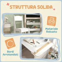 AIYAPLAY Set Tavolo e Sedia per Bambini 3-8 Anni con Lavagna Nera, Lavagna Bianca, Contenitori e Rotolo di Carta, Bianco(m-7)