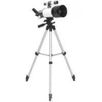 Outsunny Telescópio com  Abertura de 70 mm 30X-300X 300 mm Lente Barlow 3X Nível e Tripé Ajustável 76x76x133 cm Branco e Preto(m-1)