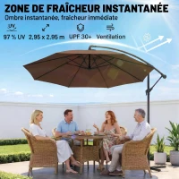 Outsunny Parasol déporté octogonal à manivelle inclinable manivelle avec Pied en Acier diamètre 3 m Chocolat(m-4)