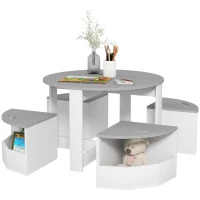 AIYAPLAY Table Enfant avec 4 Chaises 5 Pièces avec Rangement, Cadeau pour Fille Garçon 3-8 Ans, Ø 78 x 49 cm, Gris(m-11)