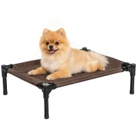 PawHut Cama Elevada para Perros Gatos Portátil Cama para Mascotas con Zona de Malla Transpirable y Tela Oxford para Interior Exterior 61x46x18 cm Marrón(m-1)
