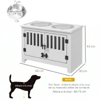 PawHut Comedero Perro Elevado con 2 Cuencos de Acero Inoxidable 2x2 L con Almacenamiento 37L y 2 Puertas con Pestillos Blanco(m-3)