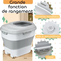 PawHut Conteneur à croquettes pour chien pliable 25L rangement hermétique couvercles hermétiques roulettes 44 x 32 x 37 cm gris(m-6)