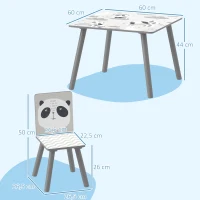 ZONEKIZ Set Tavolino e 2 Sedie per Bambini 3-8 Anni in MDF e Legno di Pino, Grigio(m-3)
