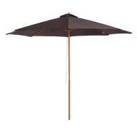 Outsunny 3(m) Garden Parasol, Pulley Operated Patio Umbrella, Wooden Parasol, Table Market Umbrella with Rope Pulley Mechanism and 8 Ribs, Coffee(m-1)