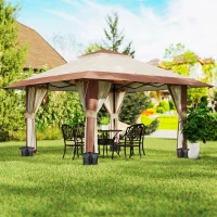 Outsunny Tonnelle pliante barnum parois en filet et protection UV50+ hauteur réglable et double toit sacs de lestage 4x4m beige(m-11)