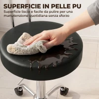HOMCOM Sgabello con Ruote in Ecopelle PU, Regolabile, Seduta Imbottita e Schienale, Nero(m-7)