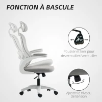 HOMCOM Chaise Bureau Ergonomique, Fauteuil de Bureau en Maille avec Accoudoirs Rabattables, Hauteur Réglable, 64x62x115cm, Gris(m-7)