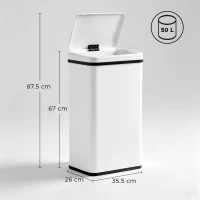 HOMCOM 50L Sensor Bin with Soft-Close Lid, Stainless Steel Automatic Touchless Motion Sensor Kitchen Bin, White(m-3)