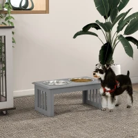PawHut Hunde-Futterstation, 2 Edelstahlnäpfe, rutschfest, 58,4x30,5x25,4cm, Grau(m-10)