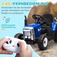 HOMCOM Elektrische Kinderauto met Aanhanger, Afstandsbediening, Lichteffecten, 3-6 km/u, voor 3-6 Jaar, Blauw(m-5)