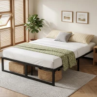 HOMCOM 4ft6 Double Bed Frame with Underbed Storage and Steel Slat Support, 32.5 cm Height, Noise-Free, Black(m-9)